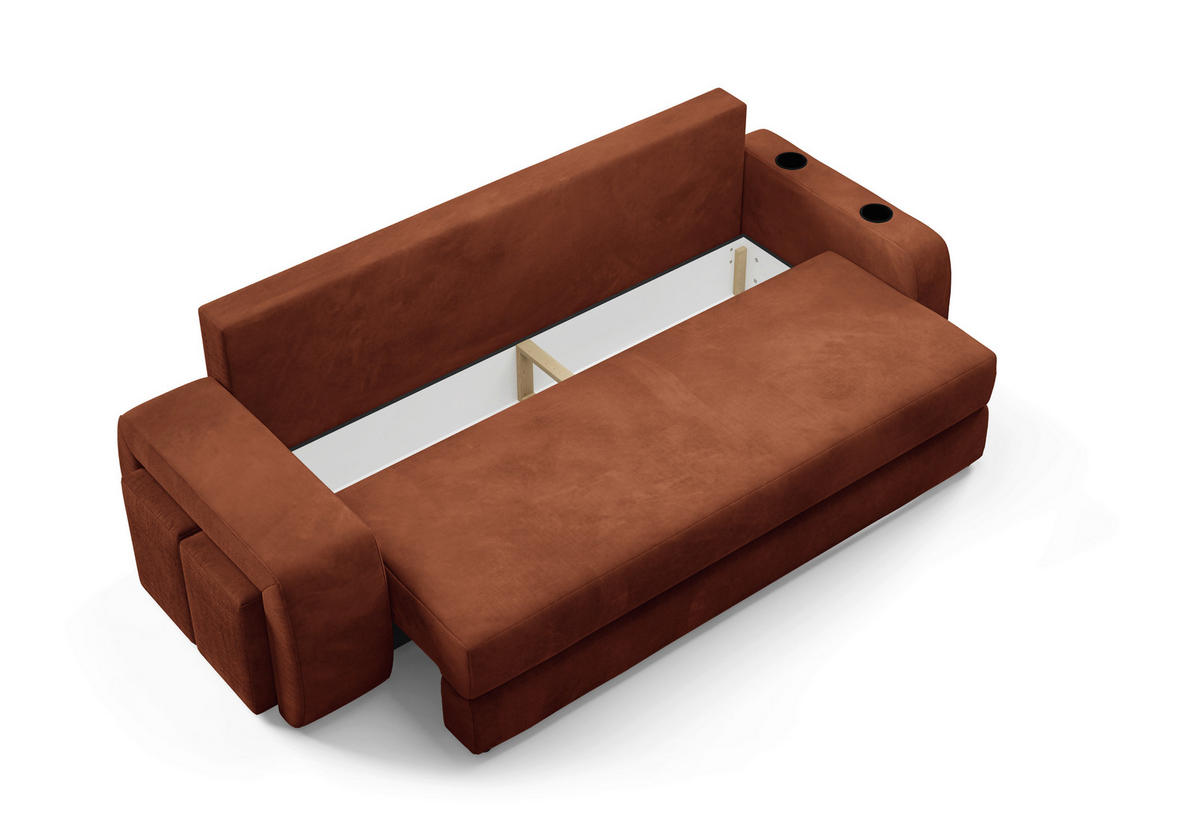 SCHLAFSOFA INES in Plüsch Rostfarben  - Rostfarben/Schwarz, Design, Kunststoff/Textil (258/98/95cm) - Livetastic