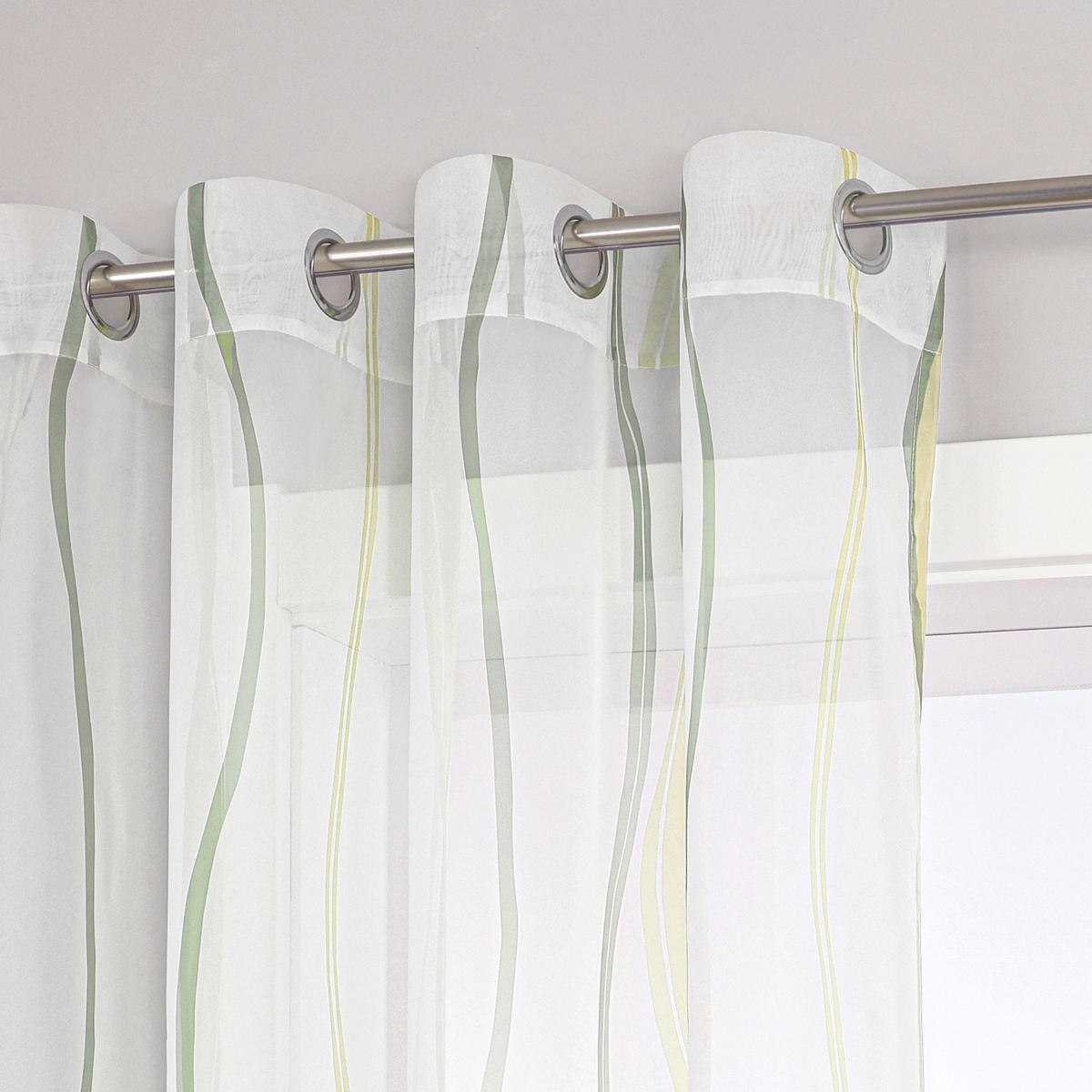 FERTIGVORHANG  transparent  140/245 cm   - Weiß Hochglanz/Grün, Basics, Textil (140/245cm) - Joyswahl