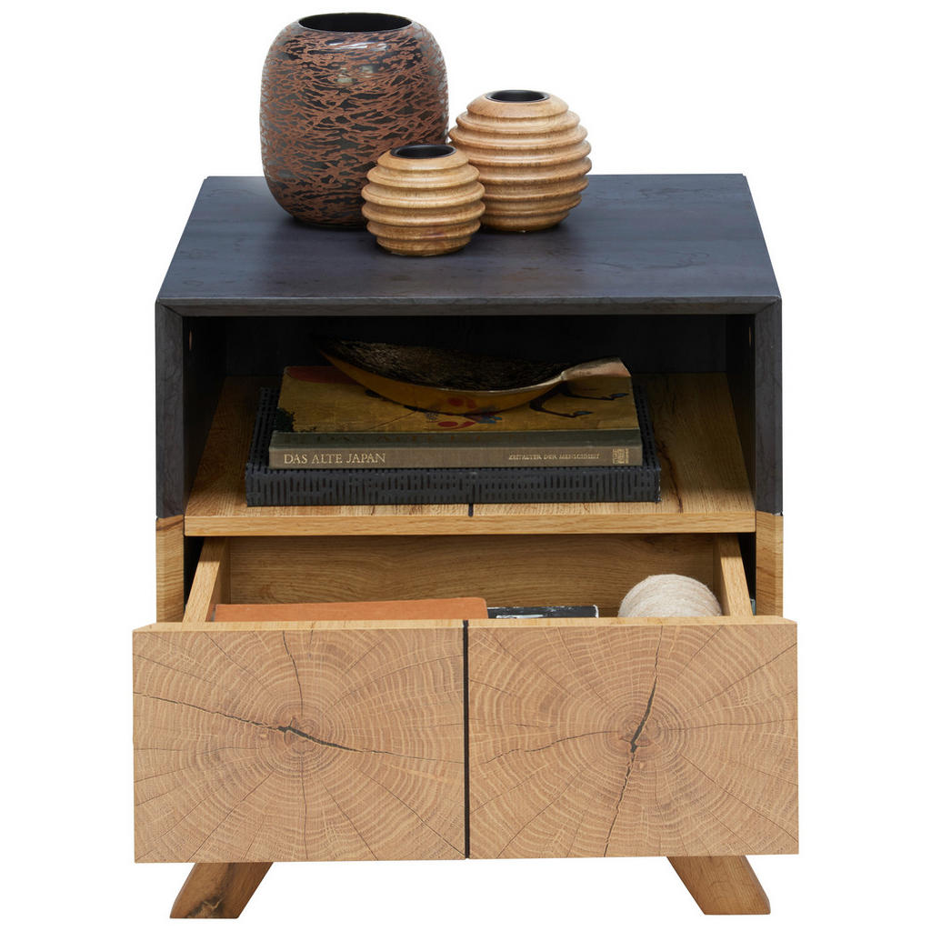 Thumbnail - Carryhome Nachtschrank, Eiche, Dunkelgrau, Holzwerkstoff, Eiche, massiv, 1 Schublade(n) Schubladen, 45x50x40 cm, Schlafz...