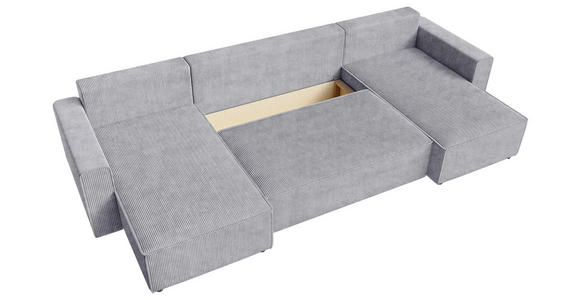 WOHNLANDSCHAFT Hellgrau Cord  - Hellgrau/Schwarz, KONVENTIONELL, Kunststoff/Textil (140/305/140cm) - Carryhome