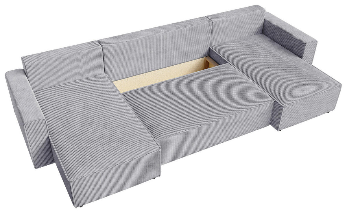 WOHNLANDSCHAFT Hellgrau Cord  - Hellgrau/Schwarz, KONVENTIONELL, Kunststoff/Textil (140/305/140cm) - Carryhome