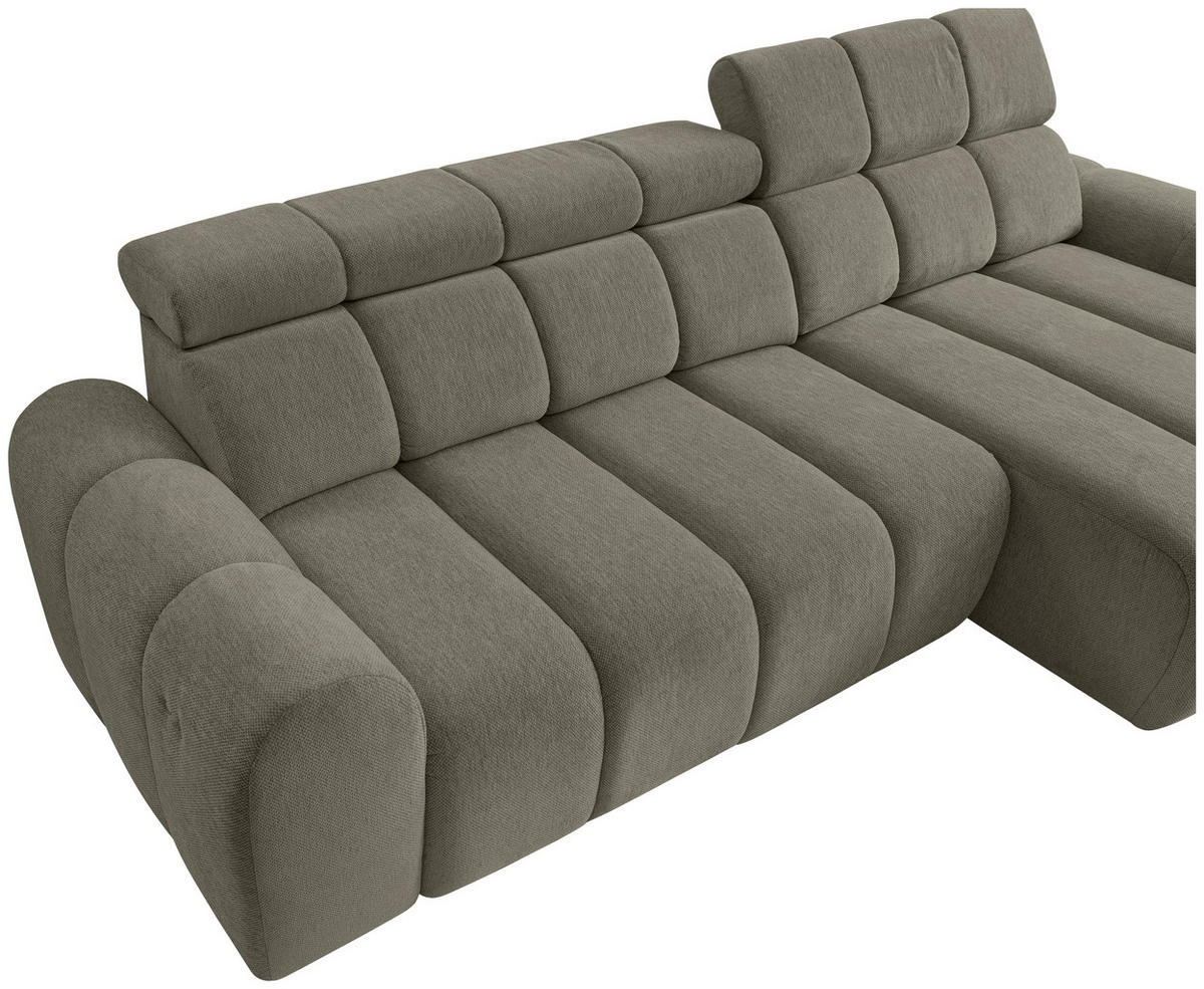 ECKSOFA Graubraun Chenille Bettkasten, Rücken echt, Kopfteilverstellung, Sitzvorzug  - Graubraun/Schwarz, Design, Kunststoff/Textil (290/152cm) - Stylife