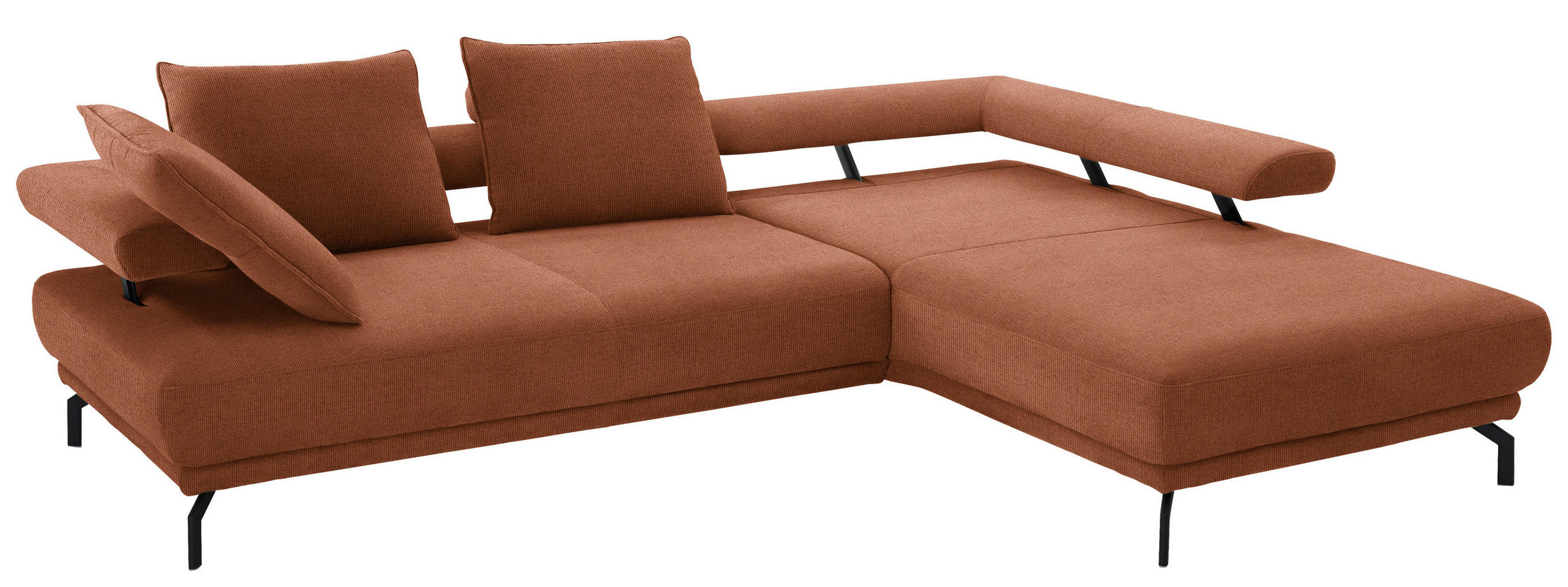 ECKSOFA in Chenille Rostfarben  - Rostfarben/Schwarz, Design, Textil/Metall (305/224cm) - Dieter Knoll