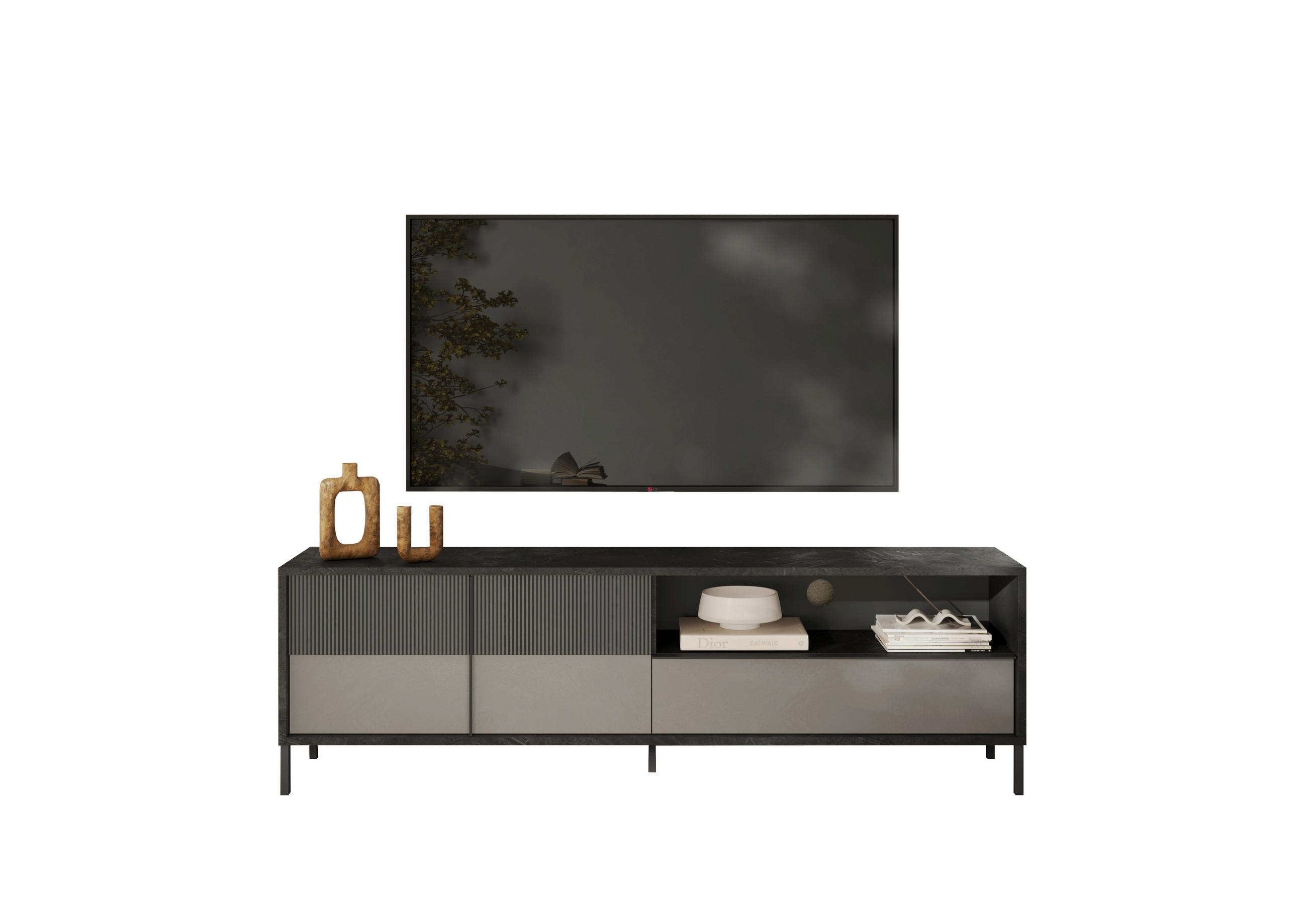 Carryhome NÍZKA KOMODA, antracitová, sivá, 206/64/40 cm