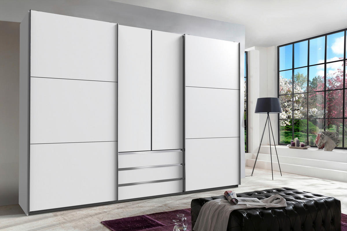 SCHWEBETÜRENSCHRANK  in Weiß  - Chromfarben/Weiß, MODERN, Holzwerkstoff/Metall (300/216/65cm) - MID.YOU