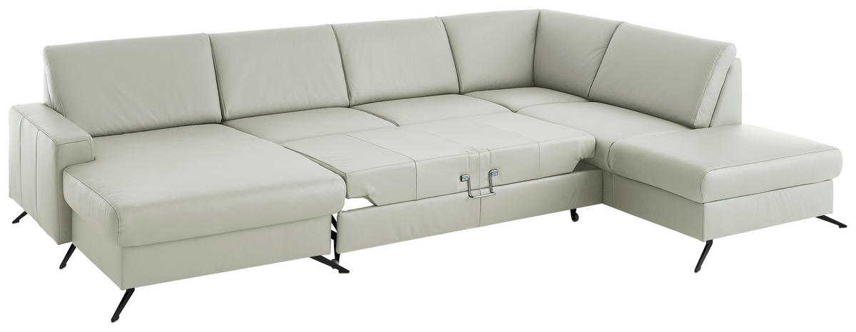 WOHNLANDSCHAFT in Echtleder Silberfarben  - Silberfarben/Schwarz, Design, Leder/Metall (165/339/233cm) - Beldomo Premium
