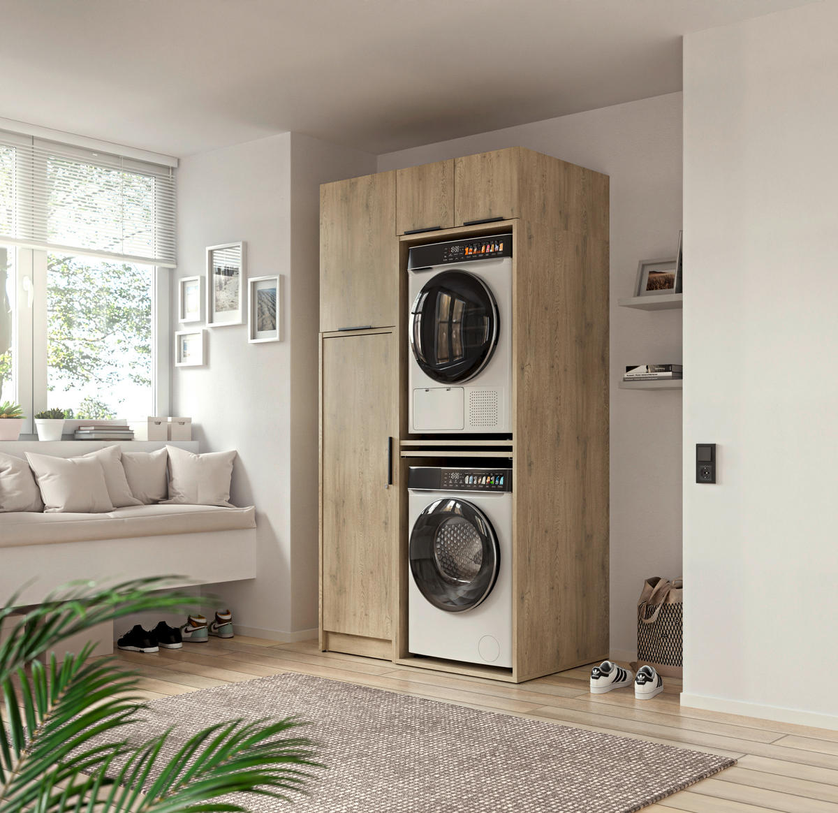 WASCHMASCHINENSCHRANK 70/220/68 cm  in Eichefarben  - Eichefarben/Schwarz, Basics, Holzwerkstoff/Kunststoff (70/220/68cm) - MID.YOU