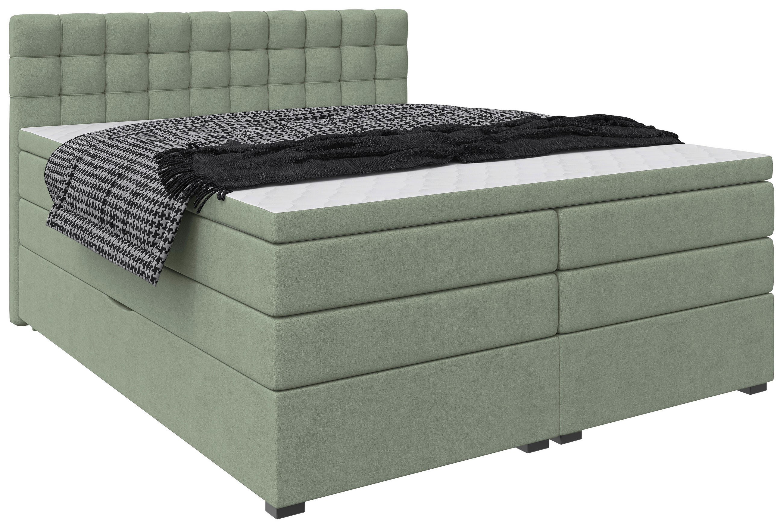 BOXSPRINGBETT 160/200 cm,  in Grün, Bettkasten, Topper, Matratzen, H3 = fest  - Schwarz/Grün, KONVENTIONELL, Kunststoff/Textil (160/200cm) - Boxxx
