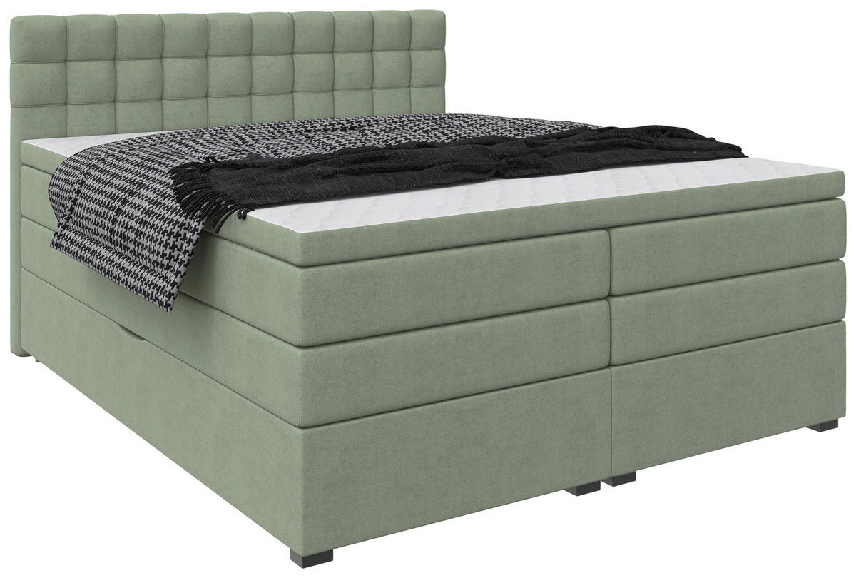 BOXSPRINGBETT 160/200 cm,  in Grün, Bettkasten, Topper, Matratzen, H3 = fest  - Schwarz/Grün, KONVENTIONELL, Kunststoff/Textil (160/200cm) - Boxxx