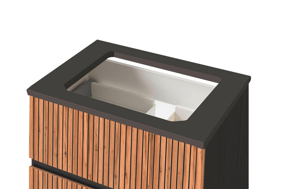 BADEZIMMER  in 130 cm  - Eiche Wotan/Graphitfarben, KONVENTIONELL, Glas/Keramik (130cm) - Xora