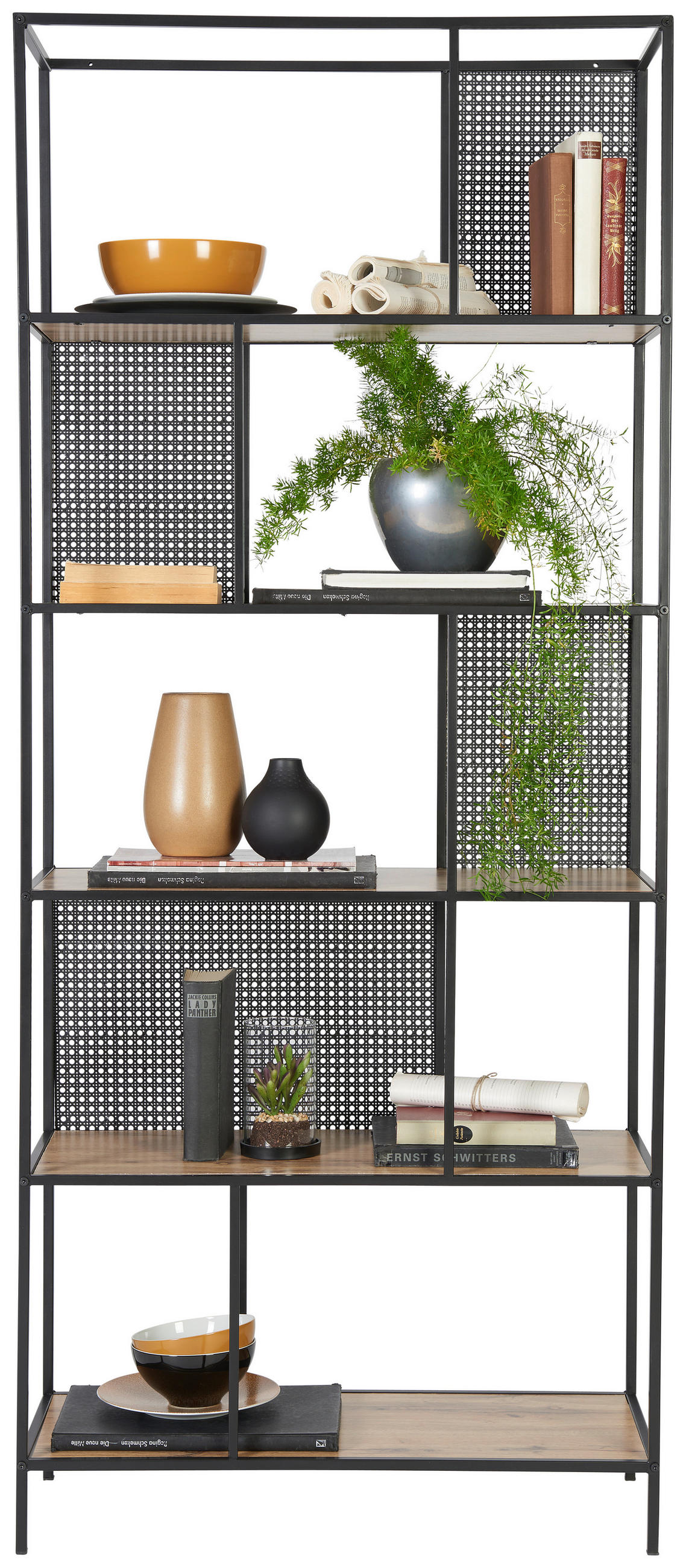 REGAL Schwarz, Eichefarben  - Eichefarben/Schwarz, Trend, Holzwerkstoff/Metall (76/180/33cm) - Xora