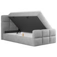 BOXBETT 120/200 cm,  in Hellgrau, gepolstertes Kopfteil, Bettkasten, Topper, H3 = fest  - Hellgrau/Schwarz, Design, Holzwerkstoff/Kunststoff (120/200cm) - Xora
