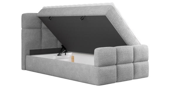 BOXBETT 120/200 cm,  in Hellgrau, gepolstertes Kopfteil, Bettkasten, Topper, H3 = fest  - Hellgrau/Schwarz, Design, Holzwerkstoff/Kunststoff (120/200cm) - Xora