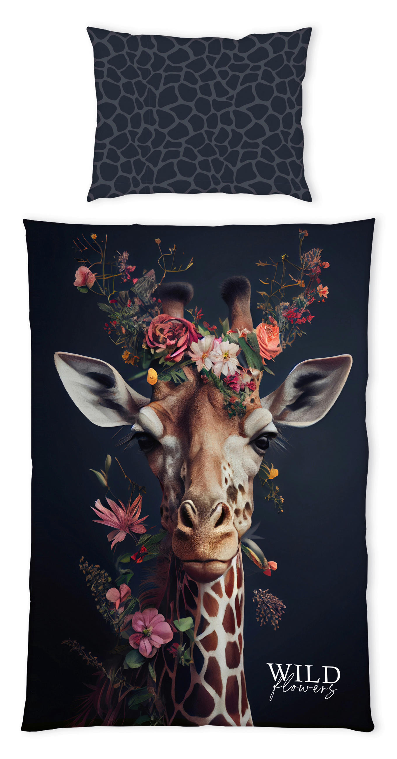 BETTWÄSCHE Wild Flowers Giraffe Bettwäsche Renforcé 140/200 cm  - Schwarz, Trend, Textil (140/200cm) - Herding