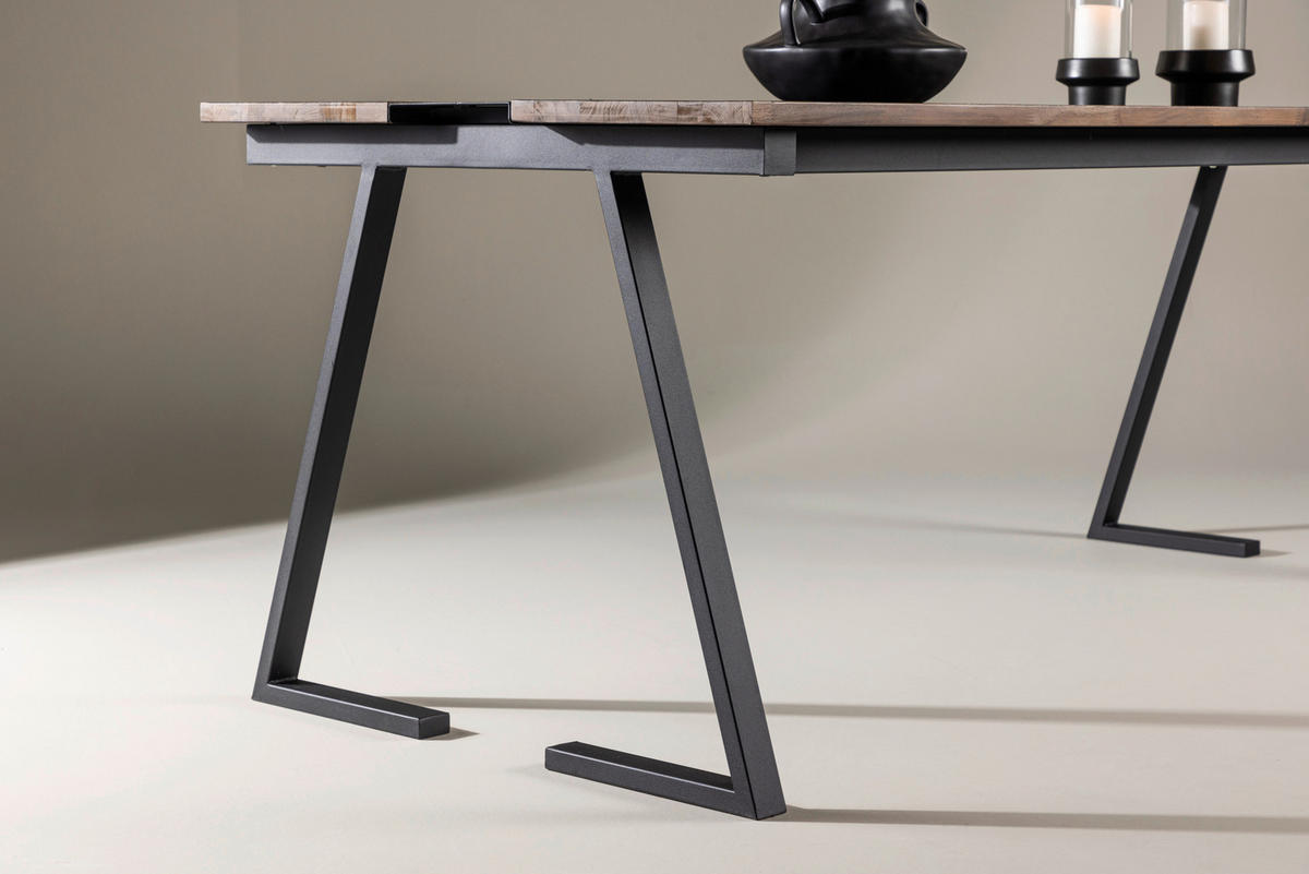 ESSTISCH Teakholz massiv Schwarz, Teakfarben  - Schwarz/Teakfarben, Design, Holz/Metall (200/90/75cm) - Livetastic