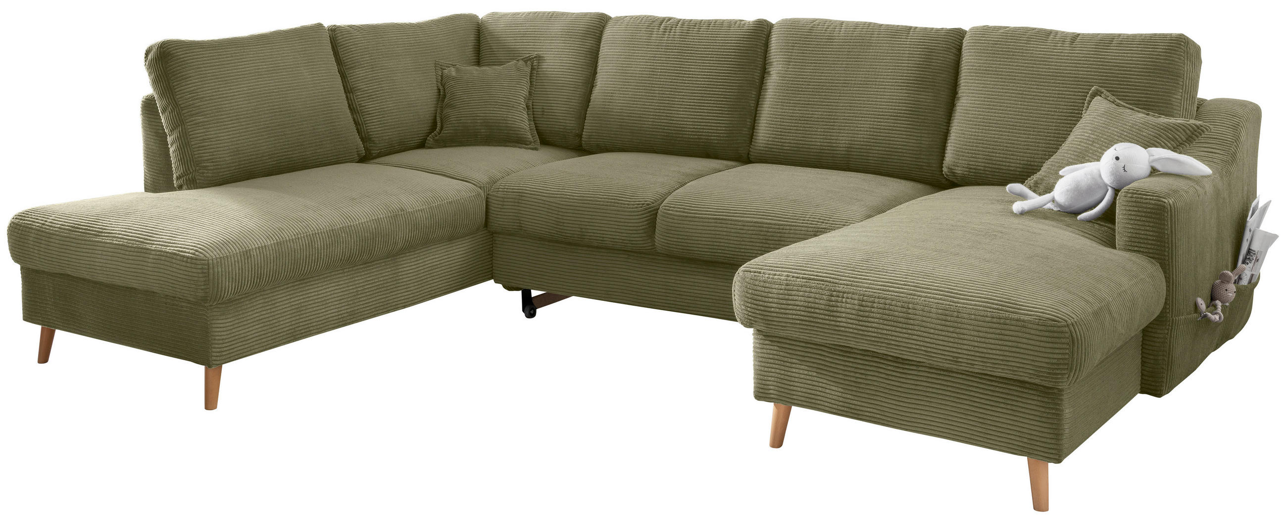 WOHNLANDSCHAFT in Cord Olivgrün  - Naturfarben/Olivgrün, KONVENTIONELL, Holz/Textil (200/301/150cm) - P & B