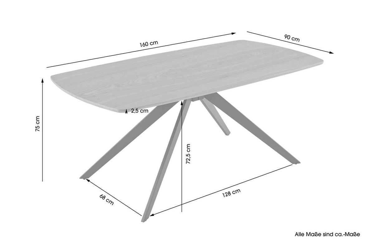 ESSTISCH 160/90/75 cm Echtholz, Nachbildung  Metall, Holzwerkstoff rechteckig Eichefarben  - Eichefarben, MODERN, Holzwerkstoff/Metall (160/90/75cm) - MID.YOU