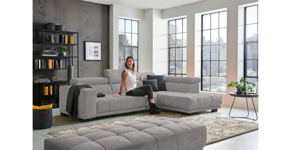 ECKSOFA  in Mikrofaser Hellgrau  301/207 cm  - Hellgrau/Schwarz, Design, Textil/Metall (301/207cm) - Xora