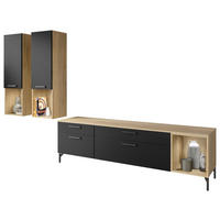WOHNWAND  in Schwarz, Eichefarben  300/190/48,5 cm  - Eichefarben/Schwarz, Design, Holzwerkstoff/Metall (300/190/48,5cm) - Celina Home