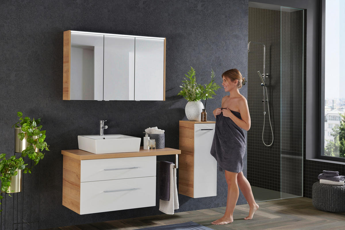 UNTERSCHRANK 30,5/81/32 cm   - Eichefarben/Silberfarben, MODERN, Glas/Holzwerkstoff (30,5/81/32cm) - Voleo