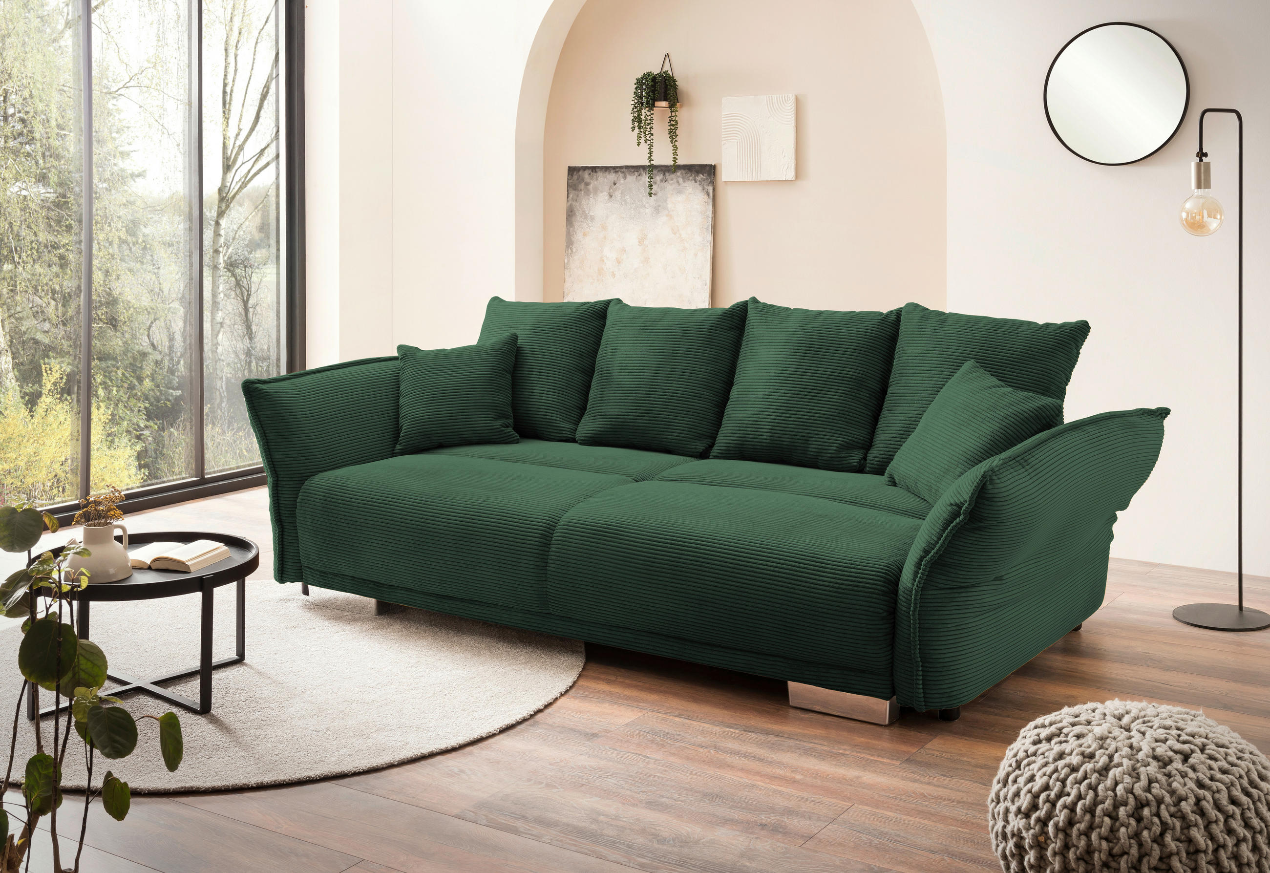 BIGSOFA Cord Dunkelgrün  - Chromfarben/Dunkelgrün, MODERN, Kunststoff/Textil (242/71/90/131cm) - Livetastic