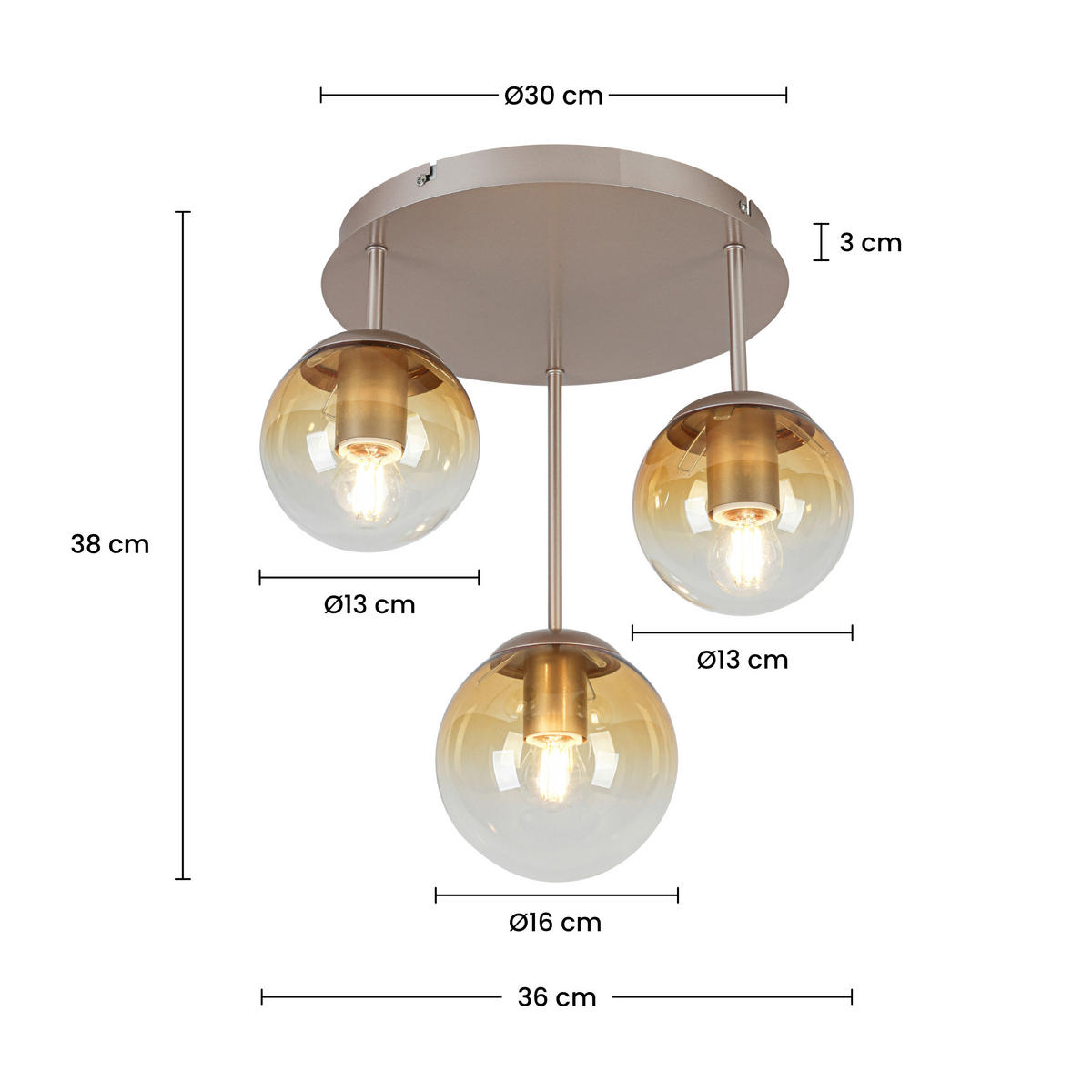 DECKENLEUCHTE    36/35,5/38 cm  - Champagner/Bernsteinfarben, Trend, Glas/Kunststoff (36/35,5/38cm) - Collett's Monde