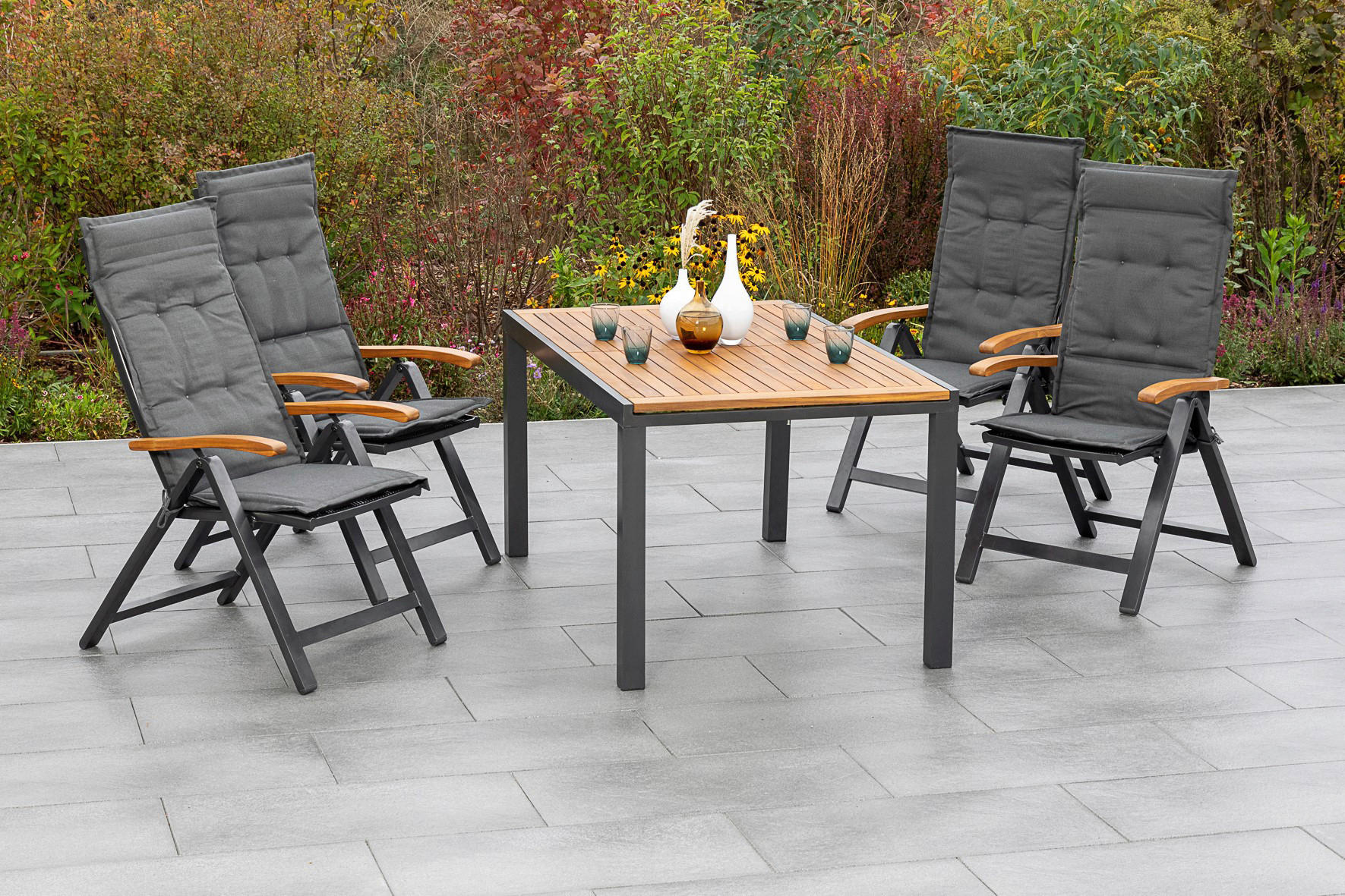 GARTENSET 9-teilig  - Schwarz/Akaziefarben, KONVENTIONELL, Holz/Textil - Gardenson