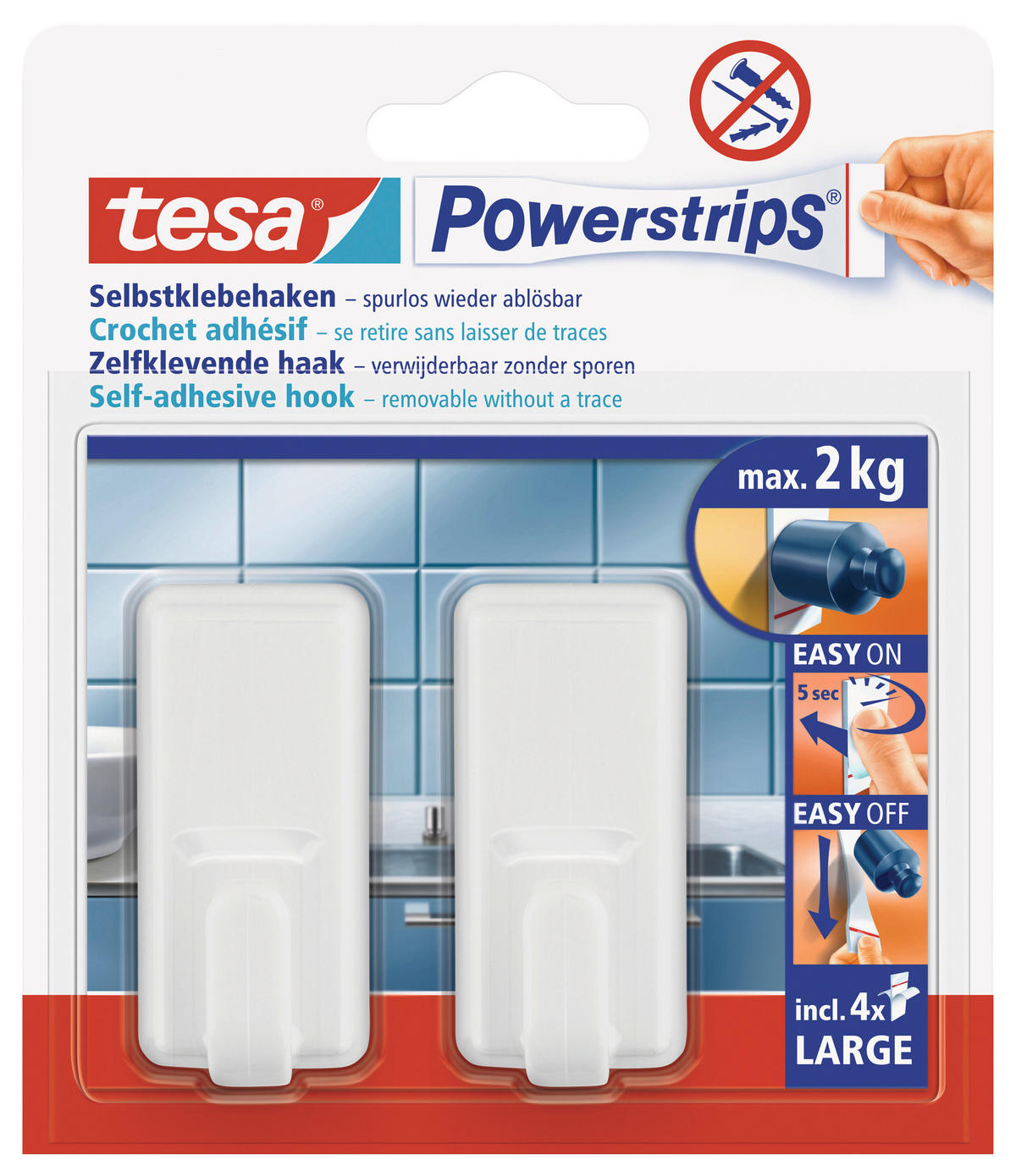 KLEBEHAKEN 2 Stück  in Weiß  - Weiß, Basics, Kunststoff (2,8/5,8/2,3cm) - Tesa