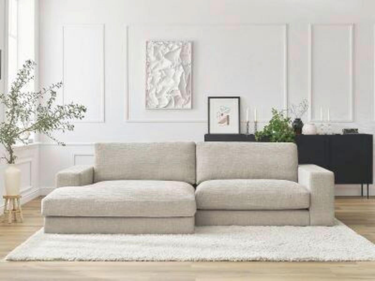 ECKSOFA Ottomane links  LEONARD  Beige Struktur  - Beige/Schwarz, MODERN, Kunststoff/Textil (159/274cm)