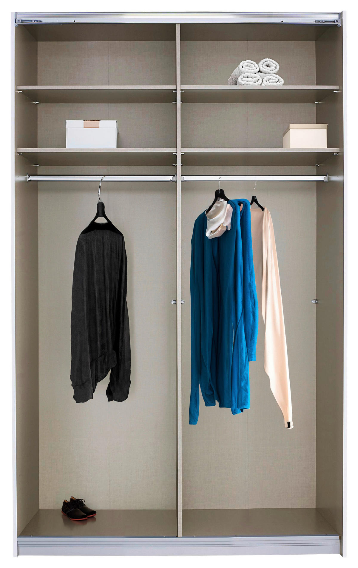 SCHWEBETÜRENSCHRANK 136/229/62 cm 2-türig Silberfarben, Weiß  - Silberfarben/Alufarben, MODERN, Holzwerkstoff/Metall (136/229/62cm)
