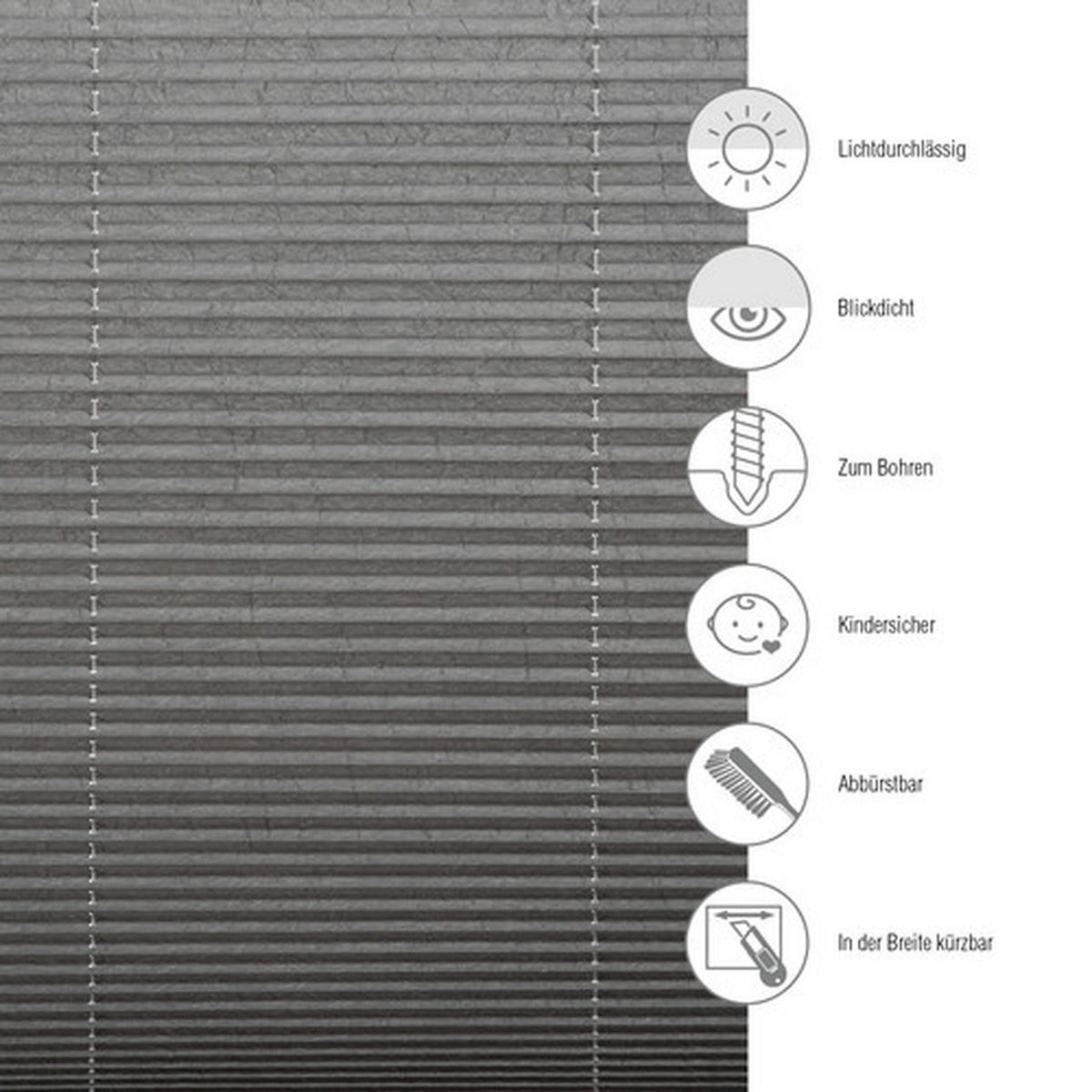 PLISSEE  blickdicht  70/130 cm    - Grau, Basics, Textil (70/130cm) - Gardinia