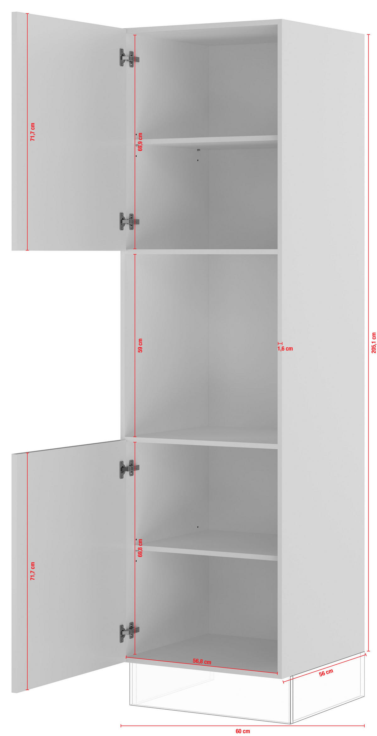 GERÄTEUMBAUSCHRANK 60/220,6/57,6 cm  in Weiß  - Edelstahlfarben/Weiß, Basics, Holzwerkstoff/Metall (60/220,6/57,6cm) - Impuls