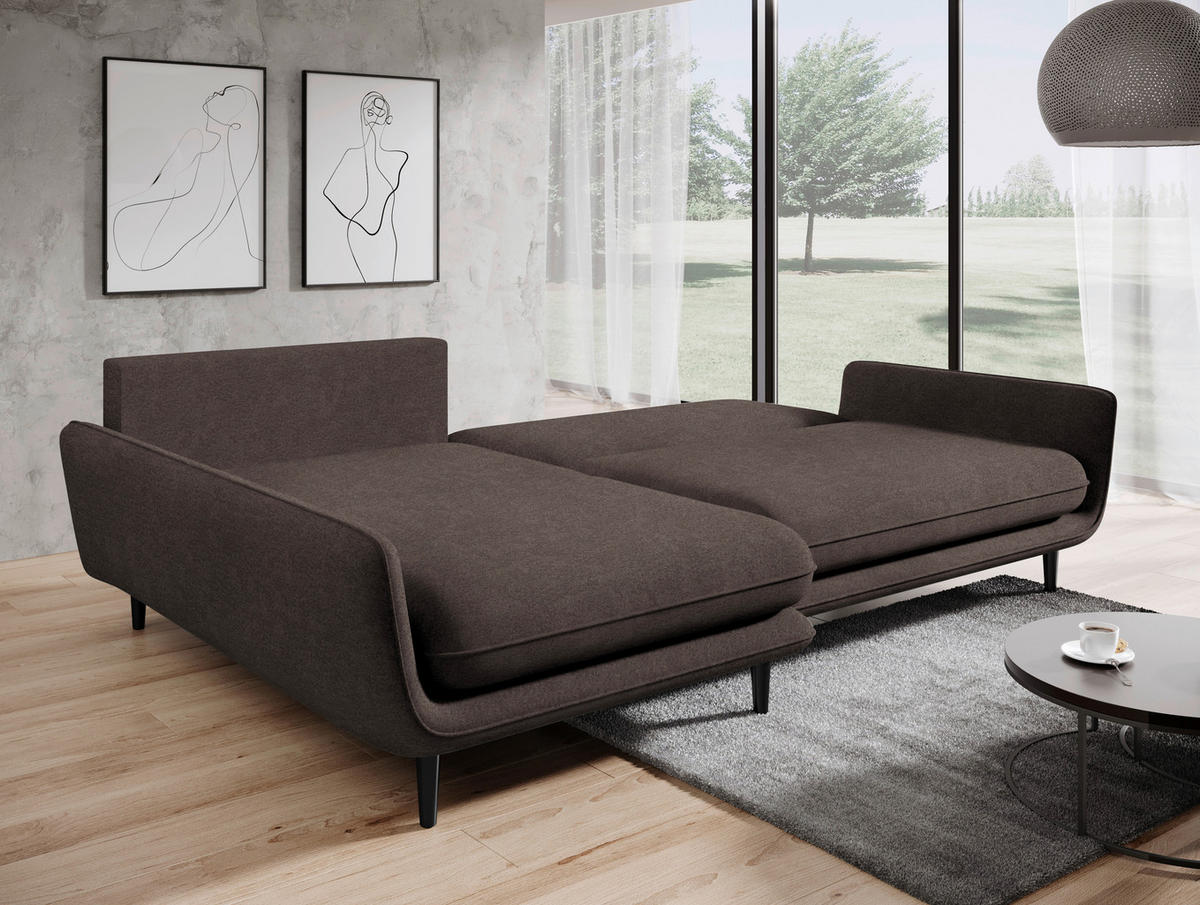 ECKSOFA in Velours Dunkelbraun  - Dunkelbraun/Schwarz, Design, Holz/Textil (167/260cm) - Welnova