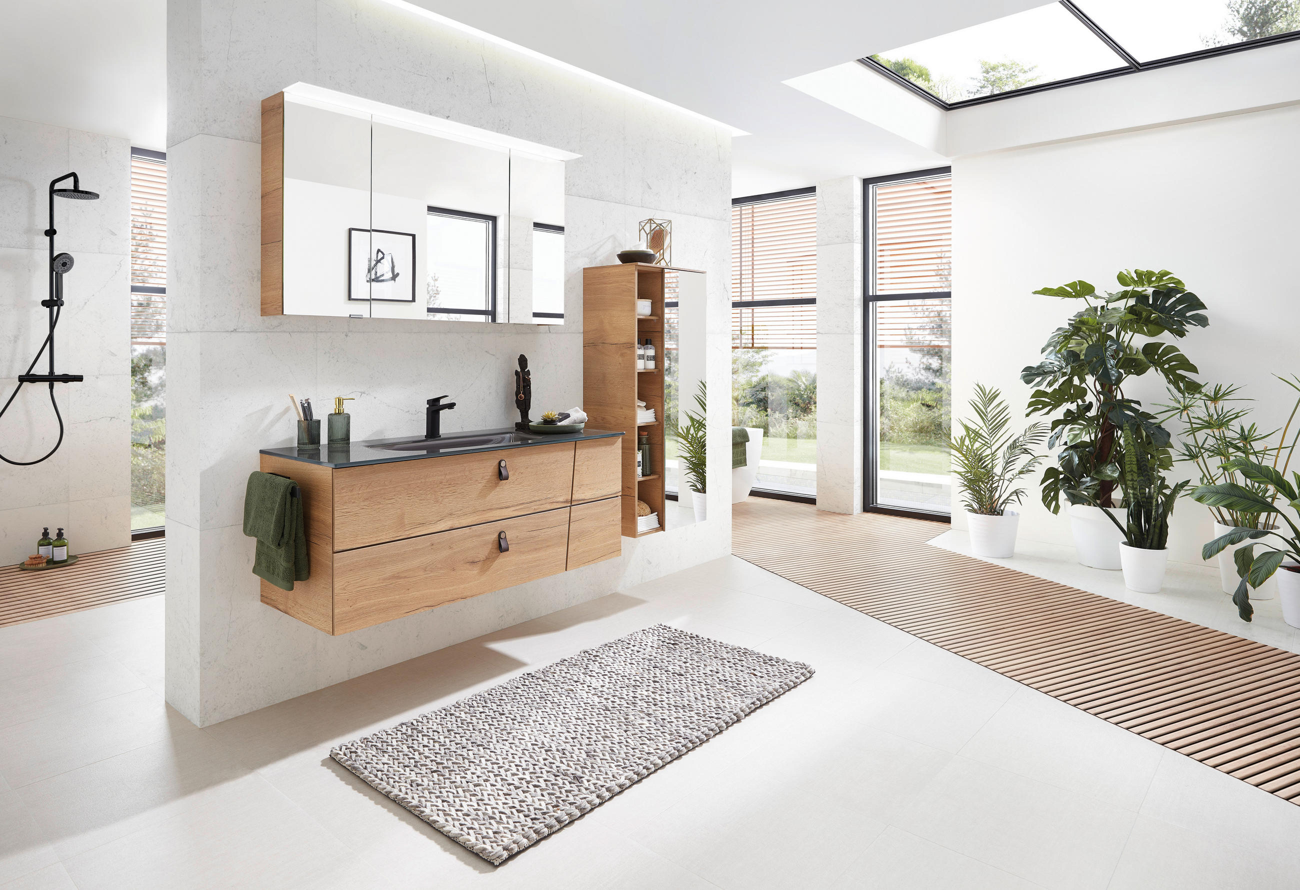 WASCHTISCHKOMBI 122 cm  - Eichefarben/Braun, KONVENTIONELL, Leder/Glas (122cm) - Sadena