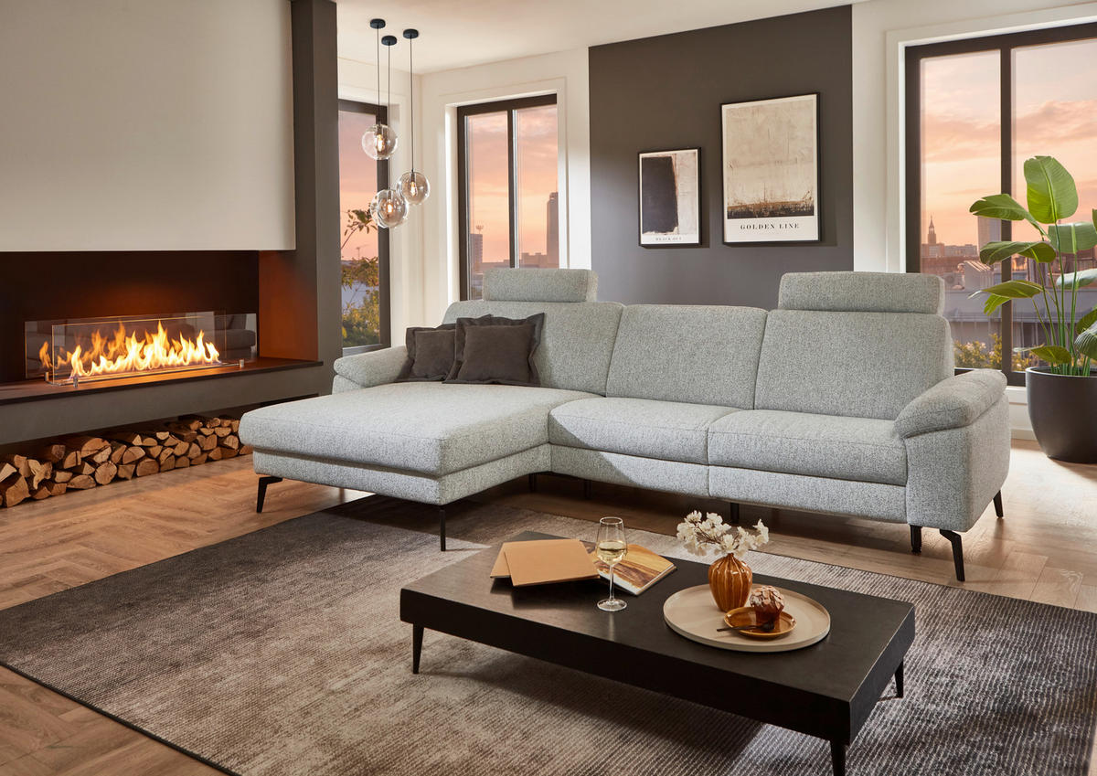 ECKSOFA  in Chenille Silberfarben  171/309 cm  - Silberfarben/Schwarz, Design, Textil/Metall (171/309cm) - Valdera