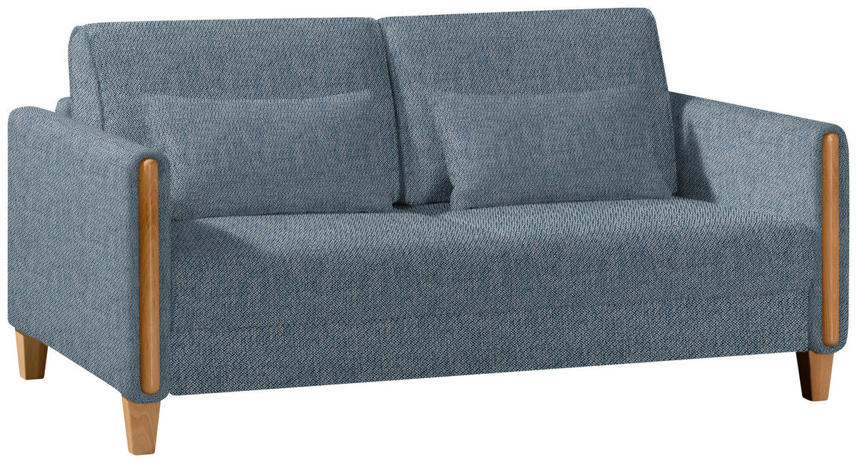 SCHLAFSOFA Webstoff Blau, Buchefarben Fussart wählbar, Stoffauswahl, Rücken echt, Armteil links, Armteil rechts  - Blau/Buchefarben, Design, Holz/Textil (174/88/104cm) - Niels Andersson