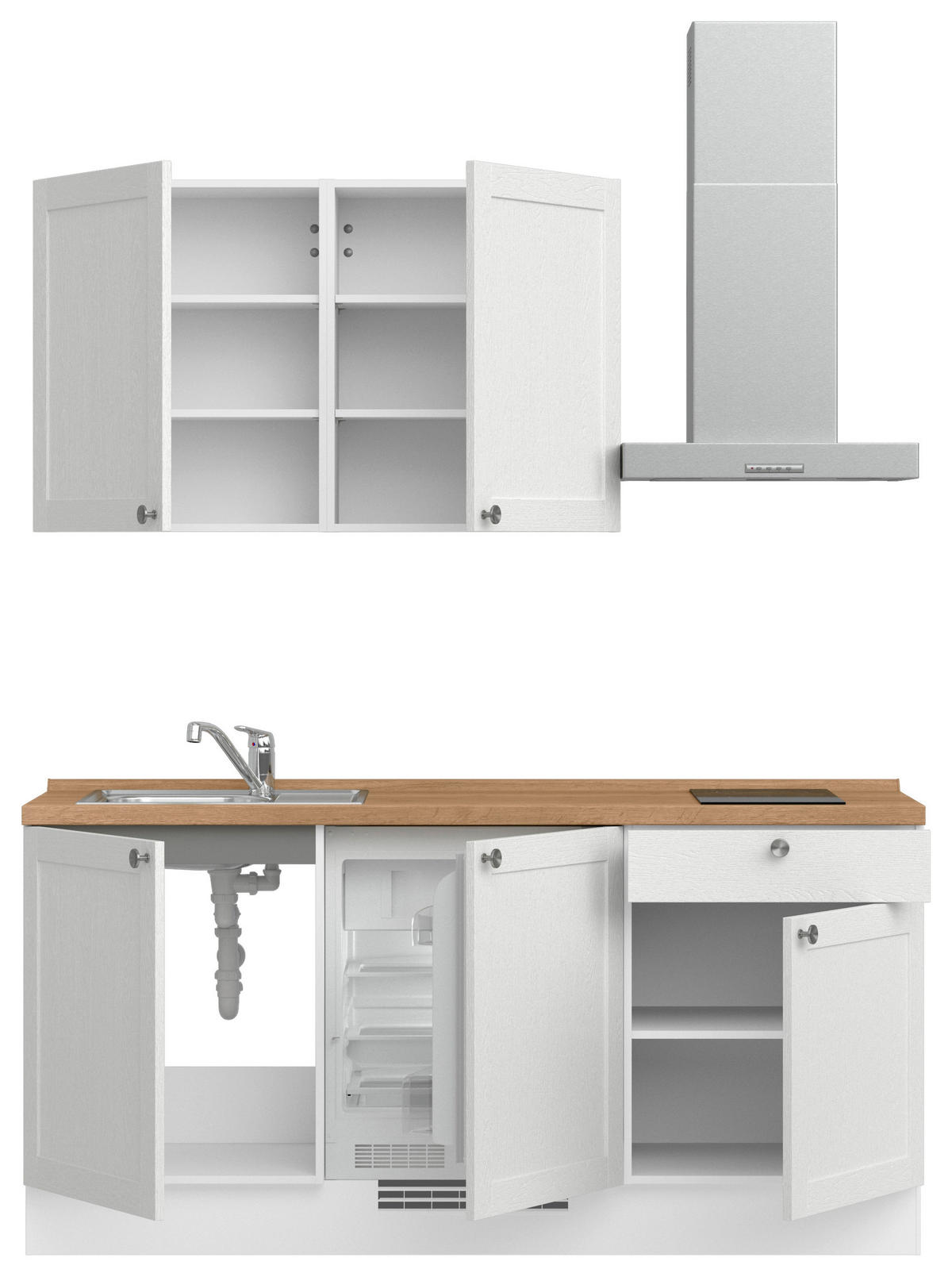 KÜCHENBLOCK Frame 180 cm  in Weiß, Eichefarben  - Edelstahlfarben/Eichefarben, MODERN, Holzwerkstoff/Metall (180cm) - Nobilia