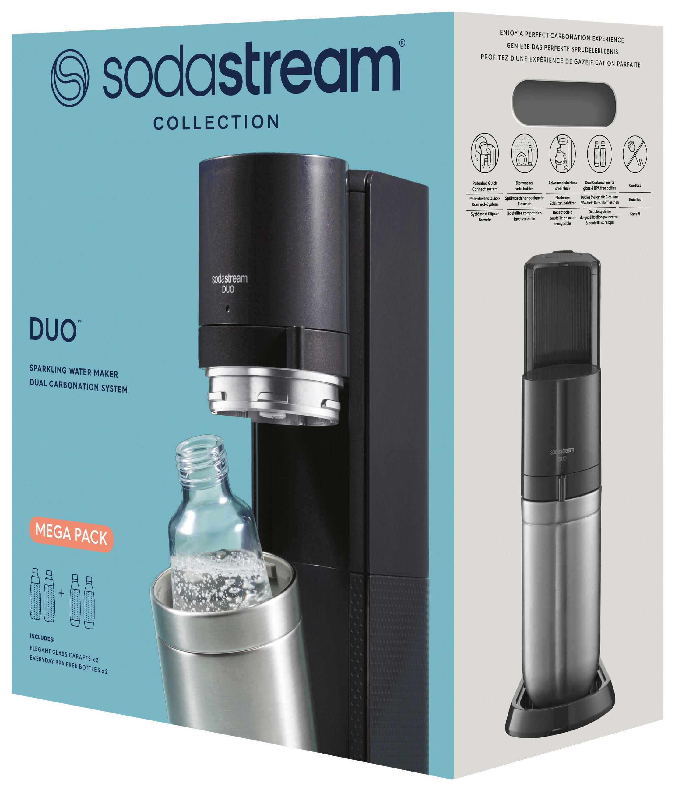 WASSERSPRUDLER Duo Black Megapack XL  - Schwarz, Basics, Glas/Kunststoff (16/44/28cm) - SodaStream