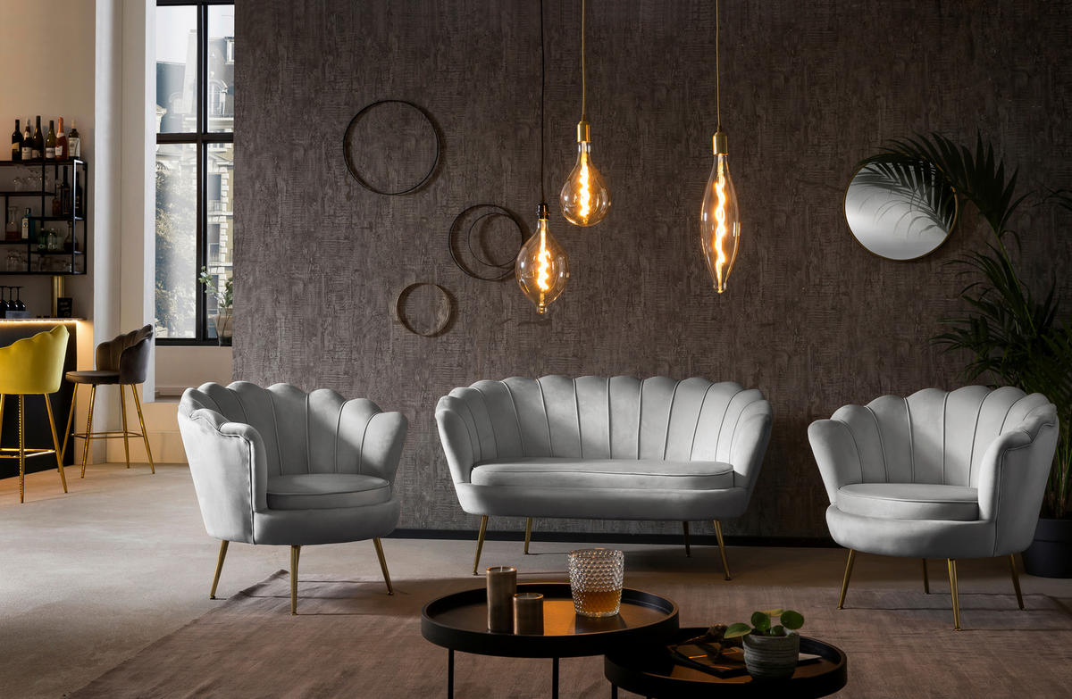 SESSEL in Samt Hellgrau  - Goldfarben/Hellgrau, MODERN, Textil/Metall (76/78/76cm) - Livetastic