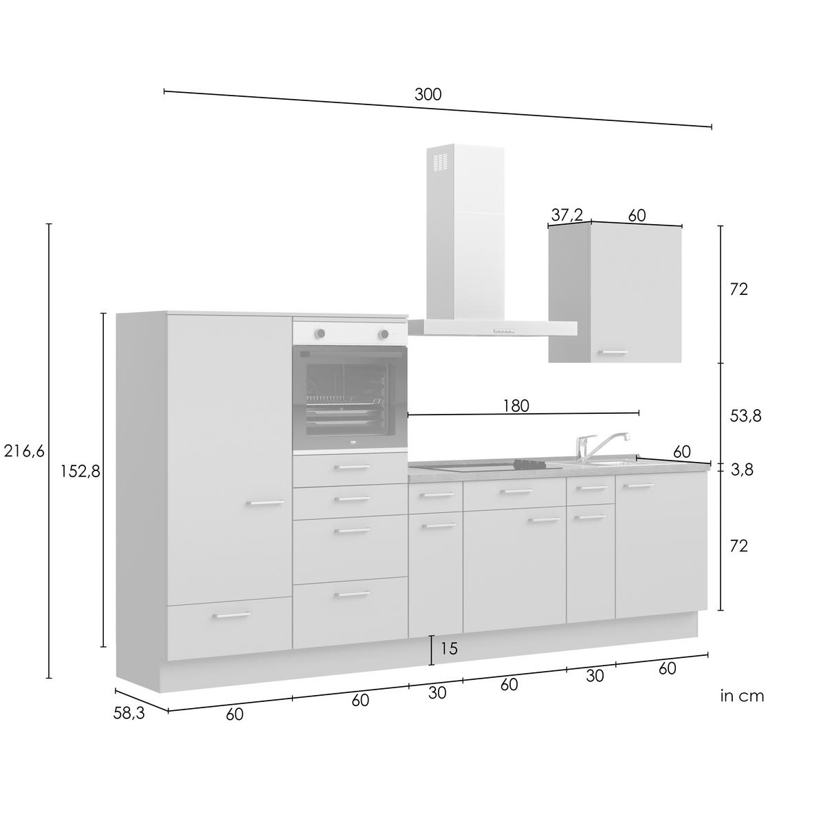 KÜCHENLEERBLOCK Frame 300 cm  in Weiß, Eichefarben  - Edelstahlfarben/Eichefarben, MODERN, Holzwerkstoff/Metall (300cm) - Nobilia