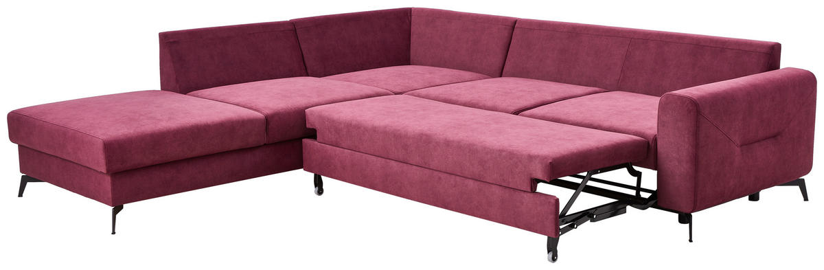 ECKSOFA in Chenille Bordeaux  - Bordeaux/Schwarz, Konventionell, Textil/Metall (257/275cm) - MID.YOU