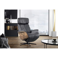 RELAXSESSEL Echtleder Relaxfunktion, Kopfteilverstellung    - Nussbaumfarben/Schwarz, Design, Leder/Holz (78/104-113/84cm) - Welnova