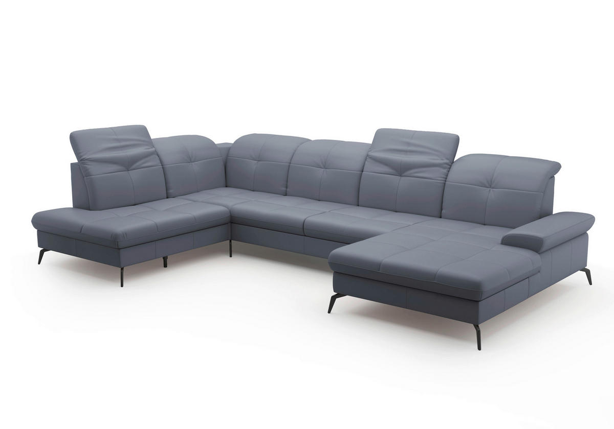 WOHNLANDSCHAFT in Echtleder Graublau  - Graublau/Schwarz, Konventionell, Leder/Metall (231/357/185cm) - Sit & More