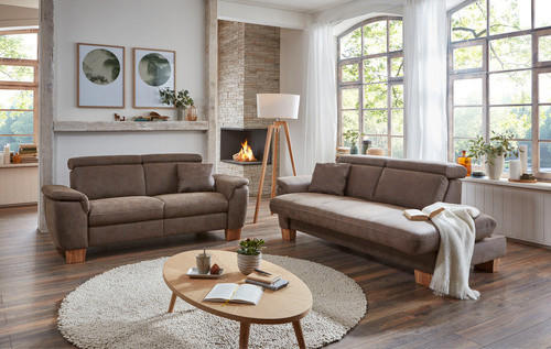 2,5-SITZER Mikrofaser Braun - Eichefarben/Beige, Design, Holz/Textil (186/83/98cm) - Cantus