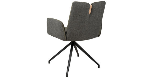 ARMLEHNSTUHL  Sitzfläche 360° drehbar, automatische Rückholfunktion Bouclé Echtleder  - Schwarz/Grün, Design, Leder/Holz (62/87/63cm) - Valnatura