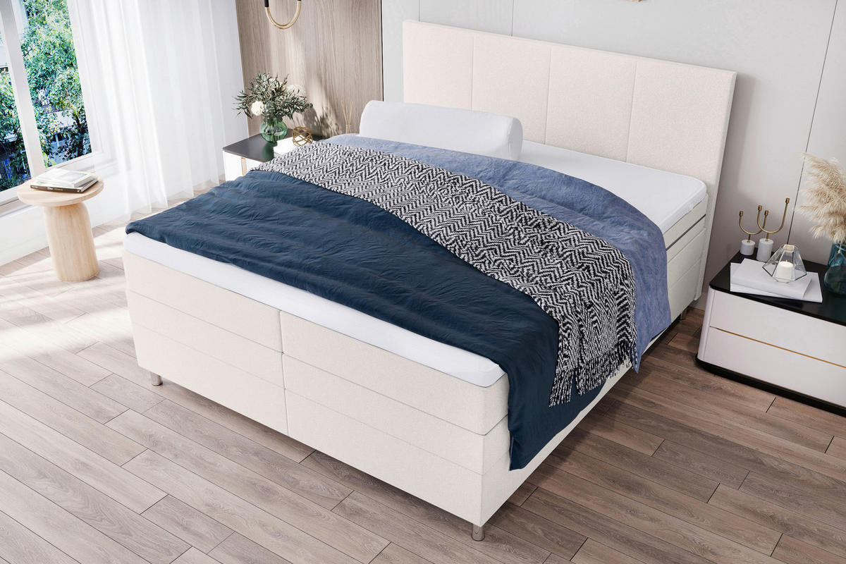 BOXSPRINGBETT 180/200 cm  in Creme  - Chromfarben/Creme, KONVENTIONELL, Kunststoff/Textil (180/200cm) - Boxxx