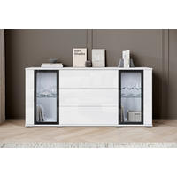 SIDEBOARD Caro  in 150/69,7/39,5 cm  - Weiß Hochglanz/Schwarz, Design, Glas/Holzwerkstoff (150/69,7/39,5cm) - Livetastic