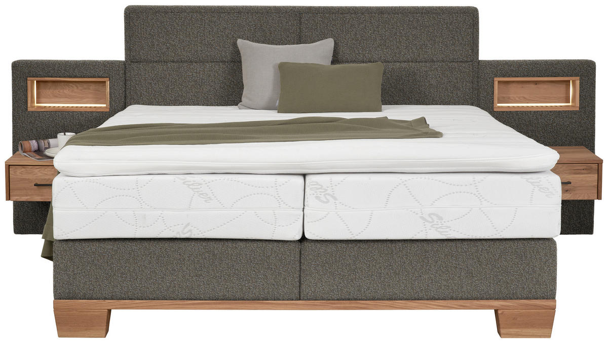 BOXSPRINGBETT 200/200 cm  in Eichefarben, Greige  - Greige/Eichefarben, Natur, Holz/Textil (200/200cm) - Valnatura