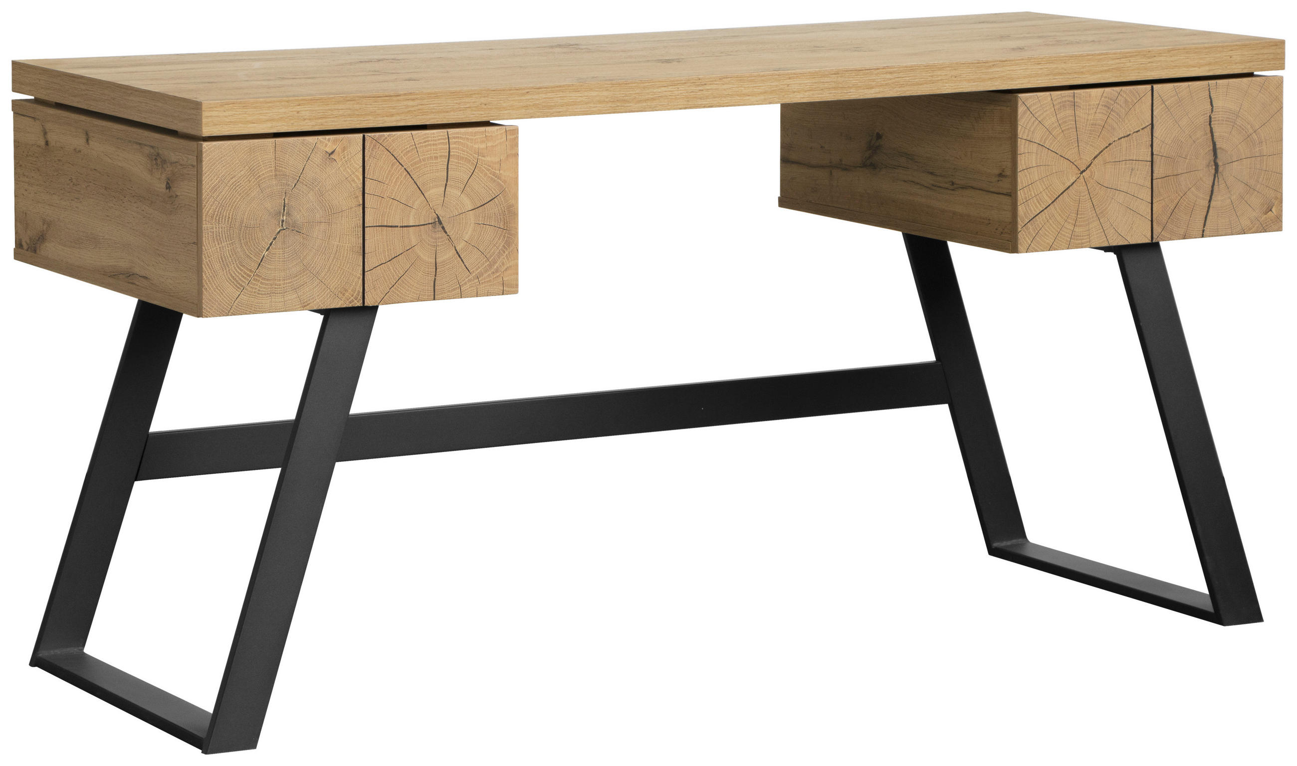 ÍRÓASZTAL  - fekete/tölgyfa, Design, faalapú anyag/fém (150/60/76cm) - Venda