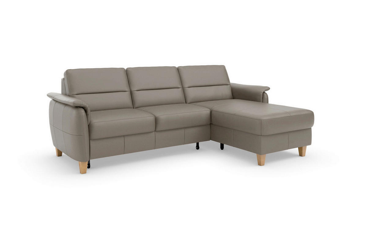 ECKSOFA PALMERA E Grau Kombination Echtleder/Stoff Mikrofaser Bettkasten  - Eichefarben/Grau, Basics, Leder/Holz (244/163cm) - Sit & More